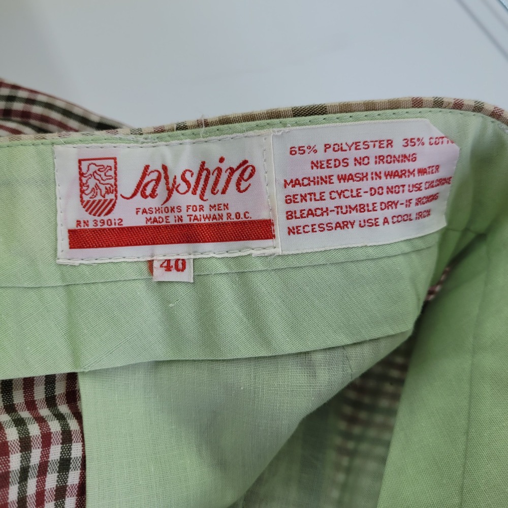 Jayshire Mens Plaid Shorts Size 40 Beige Brown Green Flat Front Casual Vintage - Picture 3 of 8